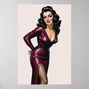 Retro Beautiful Brünett Old Hollywood Glamour Art Poster