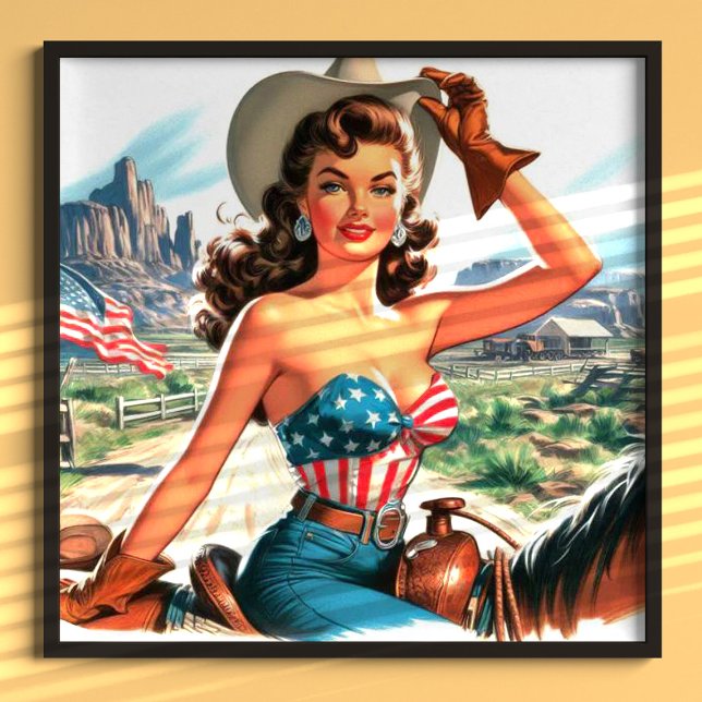 Retro Beautiful Cowgirl Button Up Poster (Von Creator hochgeladen)