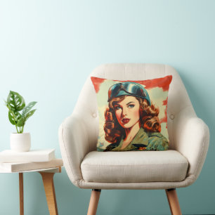 Retro Beautiful weiblicher Soldat Kissen