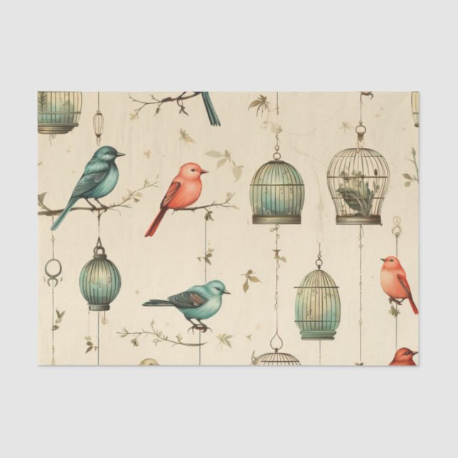 Retro Beauty Birdcages Birds Decoupage Seidenpapier (Vorderseite)