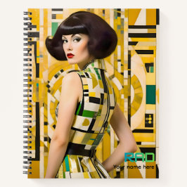 Retro beauty girl 60's fashion geometric yellow  notizbuch
