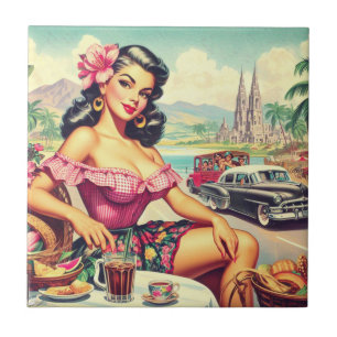 Retro Beauty Hispanic Girl Fliese