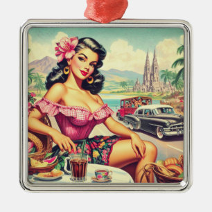 Retro Beauty Hispanic Girl Ornament Aus Metall