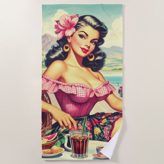 Retro Beauty Hispanic Girl Strandtuch (Vorderseite)
