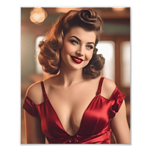 Retro Beauty in Rot Fotodruck