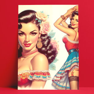 Retro Beauty Mexican Woman Postkarte