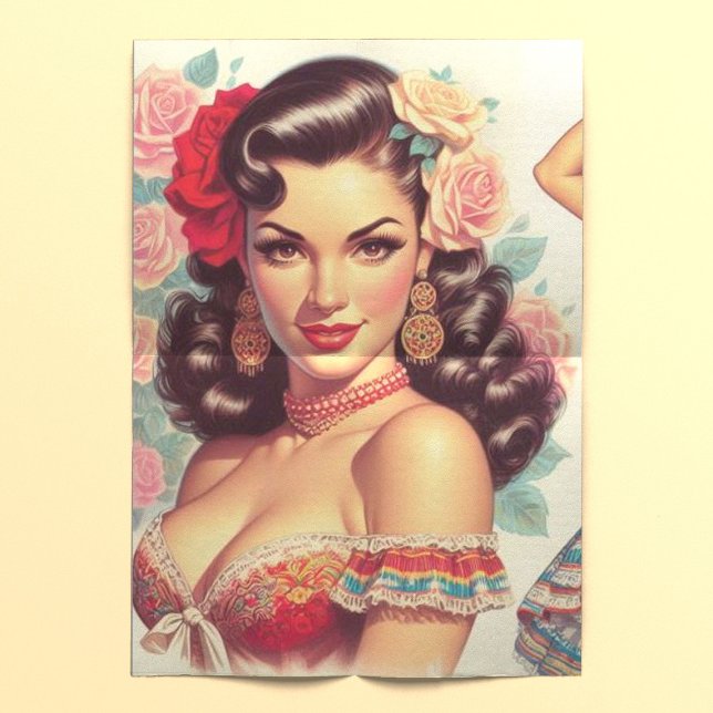 Retro Beauty Mexican Woman Seidenpapier (Von Creator hochgeladen)
