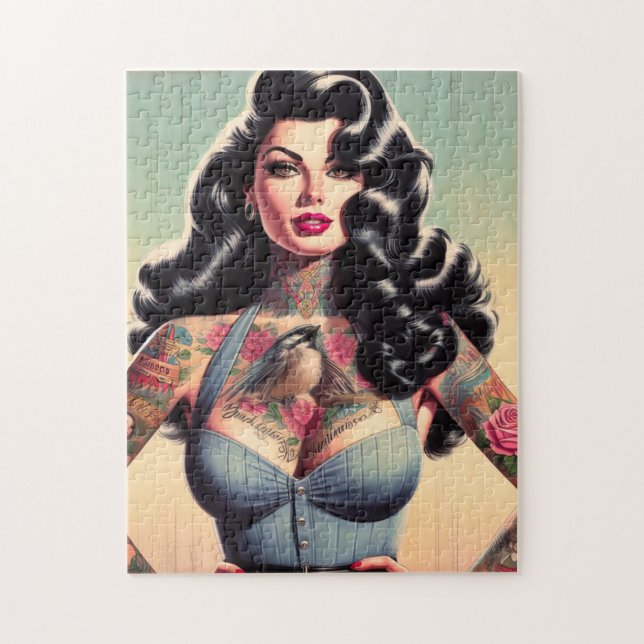 Retro Beauty Tattooot Button hoch Puzzle (Vertikal)