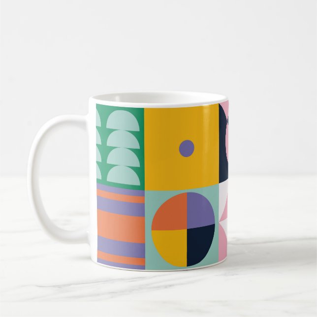 Retro-Becher Pop-Geometrie – Farbige Mitte des Jah Kaffeetasse (Links)