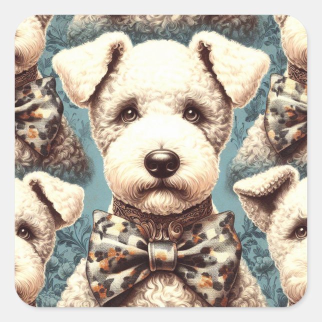 Retro Bedlington Terrier Illustration Quadratischer Aufkleber (Vorderseite)