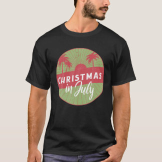Retro bedrückte Sonnenuntergang und Palmen Weihnac T-Shirt