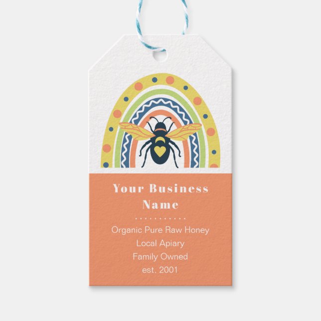 Retro Beekeeper Honey Bee Rainbow Color Block Geschenkanhänger (Vorderseite)