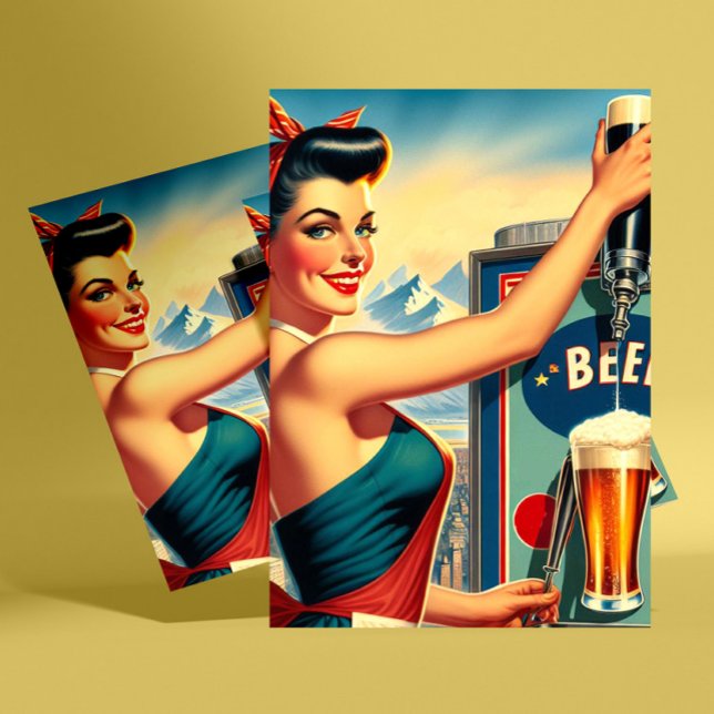 Retro Beer Pinup Postkarte (Von Creator hochgeladen)