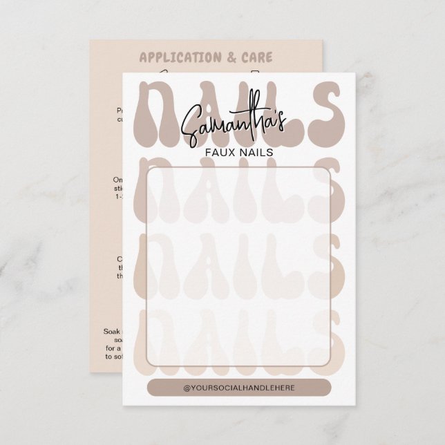 Retro Beige Acrylic Nails Care Guide Display Cards (Vorne/Hinten)