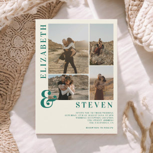 Retro beige Ampere und 5 Foto Grid Hochzeit Einladung