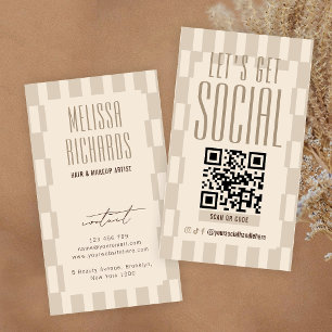 Retro Beige Groovy Social Media scannbarer QR-Code Visitenkarte