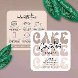 Retro Beige Trendy Bakery Cake Care Anleitung Quadratische Visitenkarte