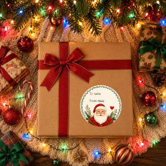 Retro Beige Weihnachtsmannkranz Weihnachtsgeschenk Runder Aufkleber