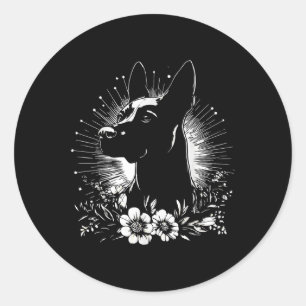 Retro Belgische Malinois Hund Lover Tattoo Style _ Runder Aufkleber
