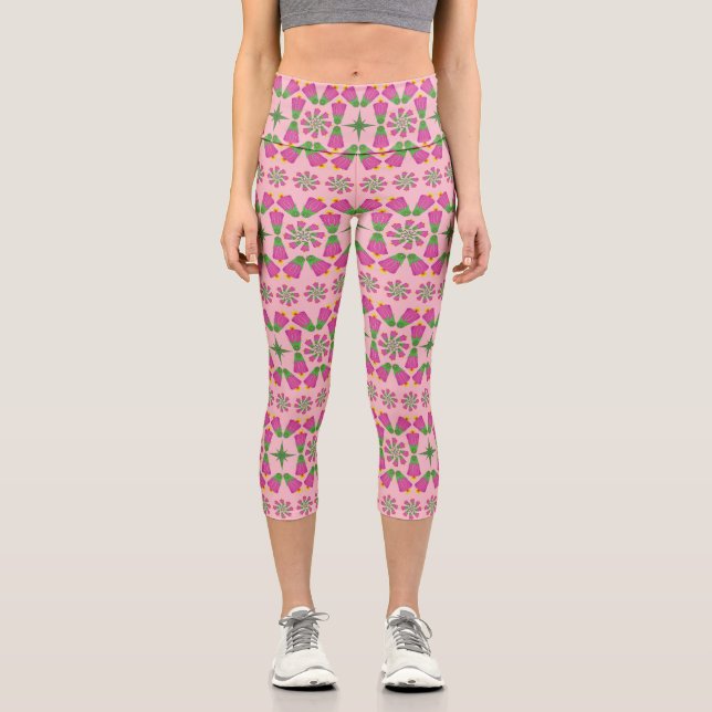Retro-Bell-Blume-Mandalas Rosa Capris (Vorderseite)