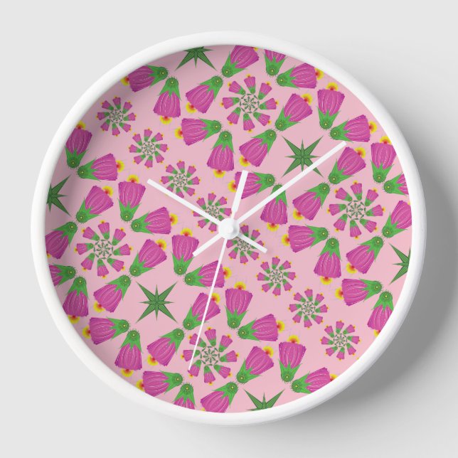 Retro Bell Blume Mandalas Rosa Holzuhr Gerahmt Uhr (Vorderseite)
