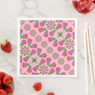 Retro Bell Blume Mandalas Rosa Papier Napkins Serviette