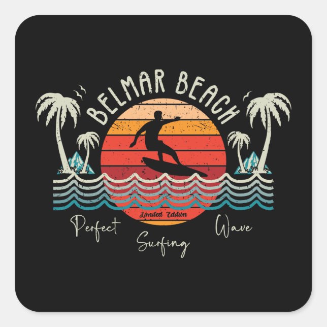 Retro Belmar Beach Quadratischer Aufkleber (Vorderseite)
