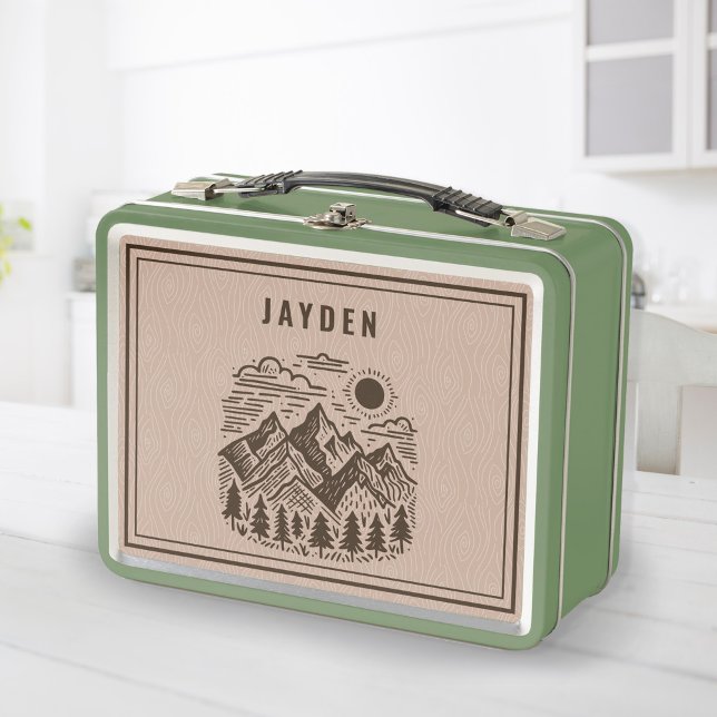 Retro-Berg individuell  Metall Brotdose (Retro Mountains Custom Metal Lunch Box (shown in green) other color available)