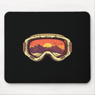 Retro-Berg-Sonnenuntergang-Ski-Schneebrett-Brille  Mousepad