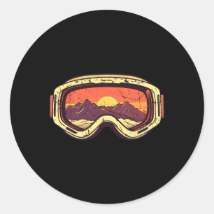 Retro-Berg-Sonnenuntergang-Ski-Schneebrett-Brille Runder Aufkleber