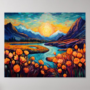 Retro-Berge Landschaft Illustration Kunst Poster