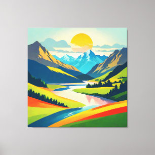 Retro-Berglandschaft Acryl-Wandkunst Leinwanddruck
