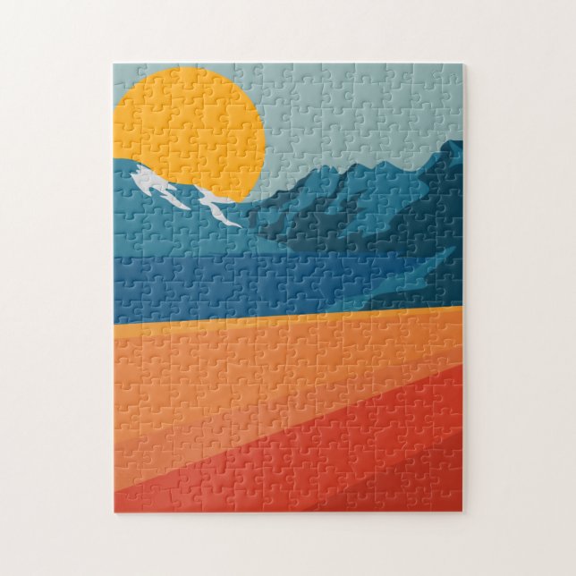 Retro Berglandschaft Illustration Orange Blue Puzzle (Vertikal)