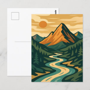 Retro Berglandschaft Illustration Rot Blau Postkarte