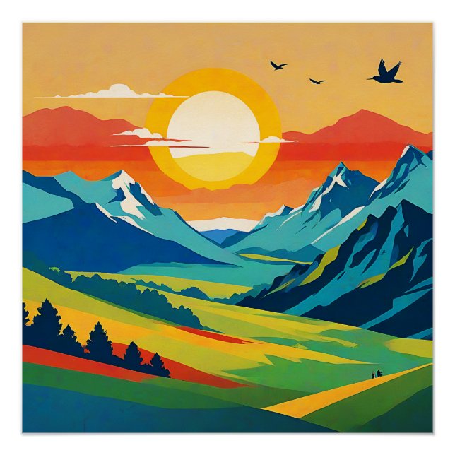 Retro Berglandschaft Naturvorführung Poster (Vorderseite)