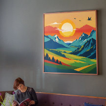 Retro Berglandschaft Naturvorführung