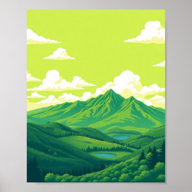 Retro-Berglandschaft Rot-Blau-Poster Poster (Vorne)