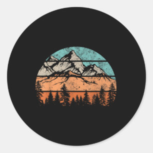 Retro-Bergwald-Sonnenuntergang-Wandern-Camping-Nat Runder Aufkleber