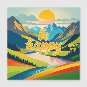 Retro-Bergwelt "Be Happy" Magnetkarte