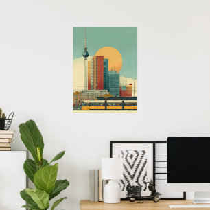 Retro-Berlin-Skyline-Reiseposter   Bauhaus  Poster