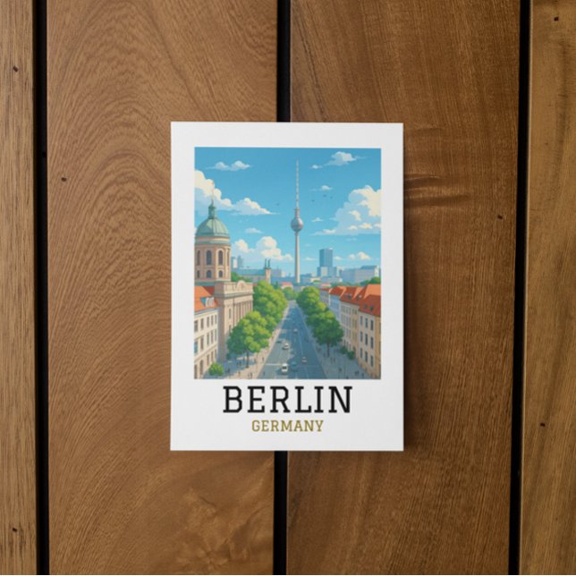 Retro Berlin Skyline TV Tower Skyline View Postkarte (Retro Berlin Skyline TV Tower Skyline View Postcard)