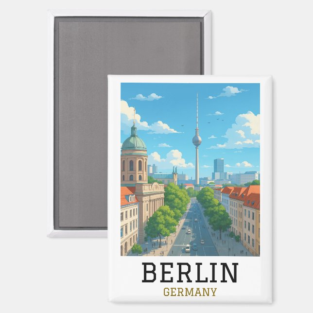 Retro-Berliner Skyline-Fernsehturm-Skyline-Ansicht Magnet (Vorderseite/Rückseite)