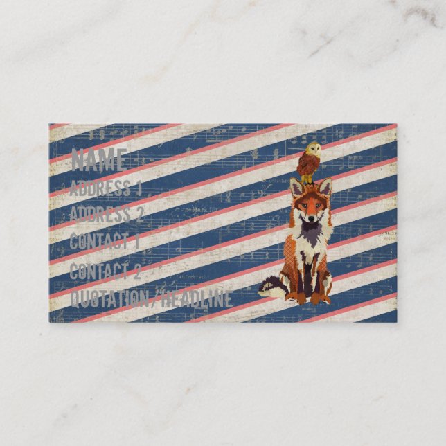 Retro Bernstein-Fox- u. Eulen-Visitenkarte Visitenkarte (Vorderseite)