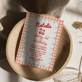 Retro Berry 1. Handgezeichnete Strawberry Geburtst Einladung