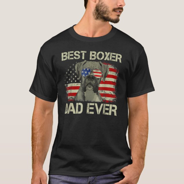 Retro Best Boxer Dad Ever US Flag Dog Lover Father T-Shirt (Vorderseite)