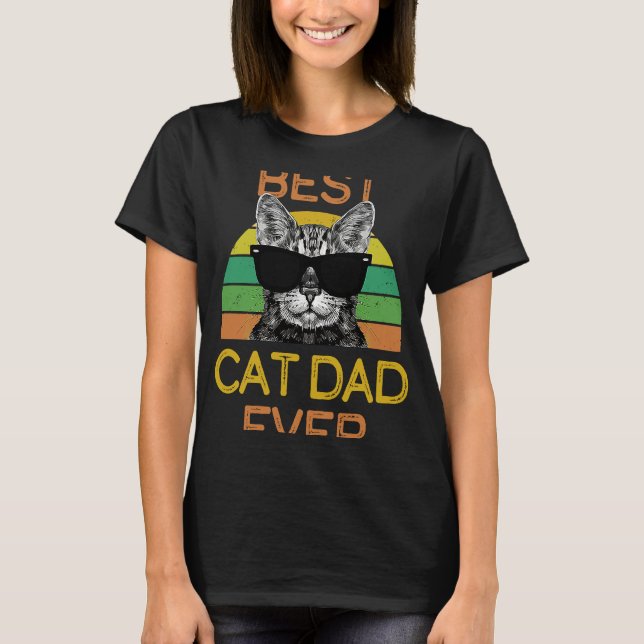 Retro Best Cat Vater Ever Niedlich Black Cat Sonne T-Shirt (Vorderseite)
