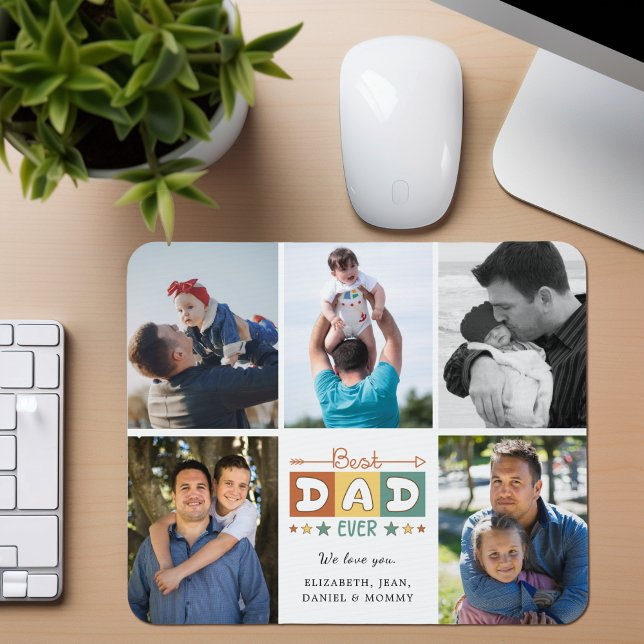 Retro Best Dad Ever Custom Photo Collage Mousepad (Von Creator hochgeladen)