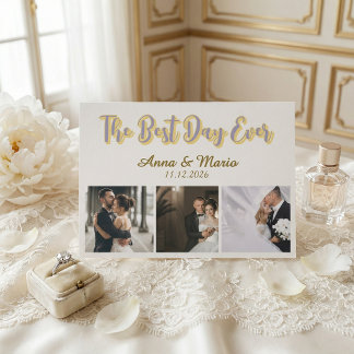 Retro Best Day Ever Photo Collage Wedding Dankeskarte