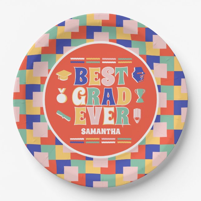 Retro Best Grad je Red Graduation Party Pappteller (Vorderseite)