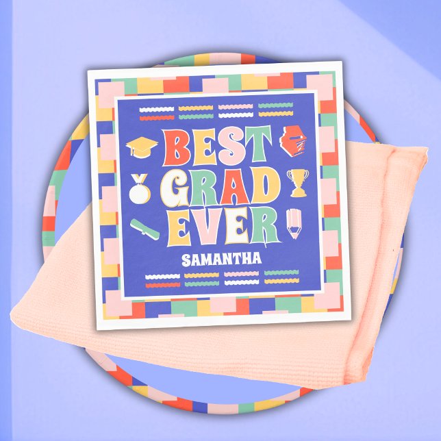 Retro Best Grad jemals Blue Graduation Party Serviette (Von Creator hochgeladen)